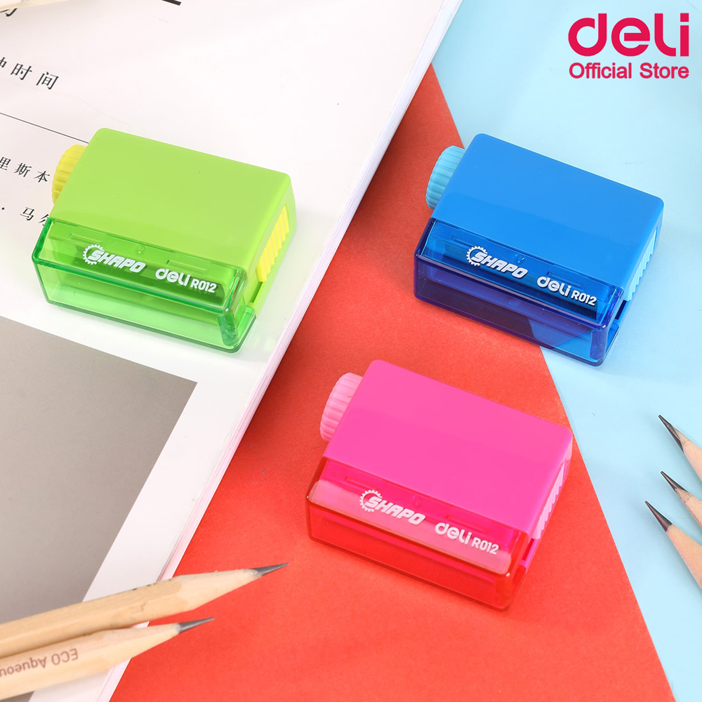 Deli กบเหลาดินสอ แบบพกพา ปรับใบมีดได้ 4 แบบ คละสี 1 ชิ้น R01201 กบเหลาดินสอ กบเหลาดินสอแฟนซี เครื่องเหลาดินสอ อุปกรณ์การเรียน