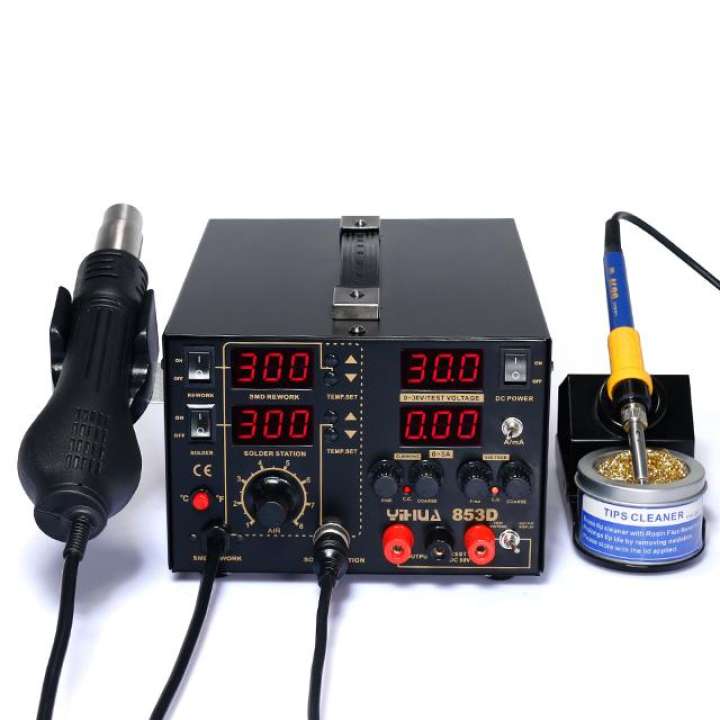 เครื่องเป่าลมร้อน + หัวแร้งบัดกรี + ซัพพลาย 30V 3 in 1 YIHUA 853D 5A ประกันศูนย์ไทย
