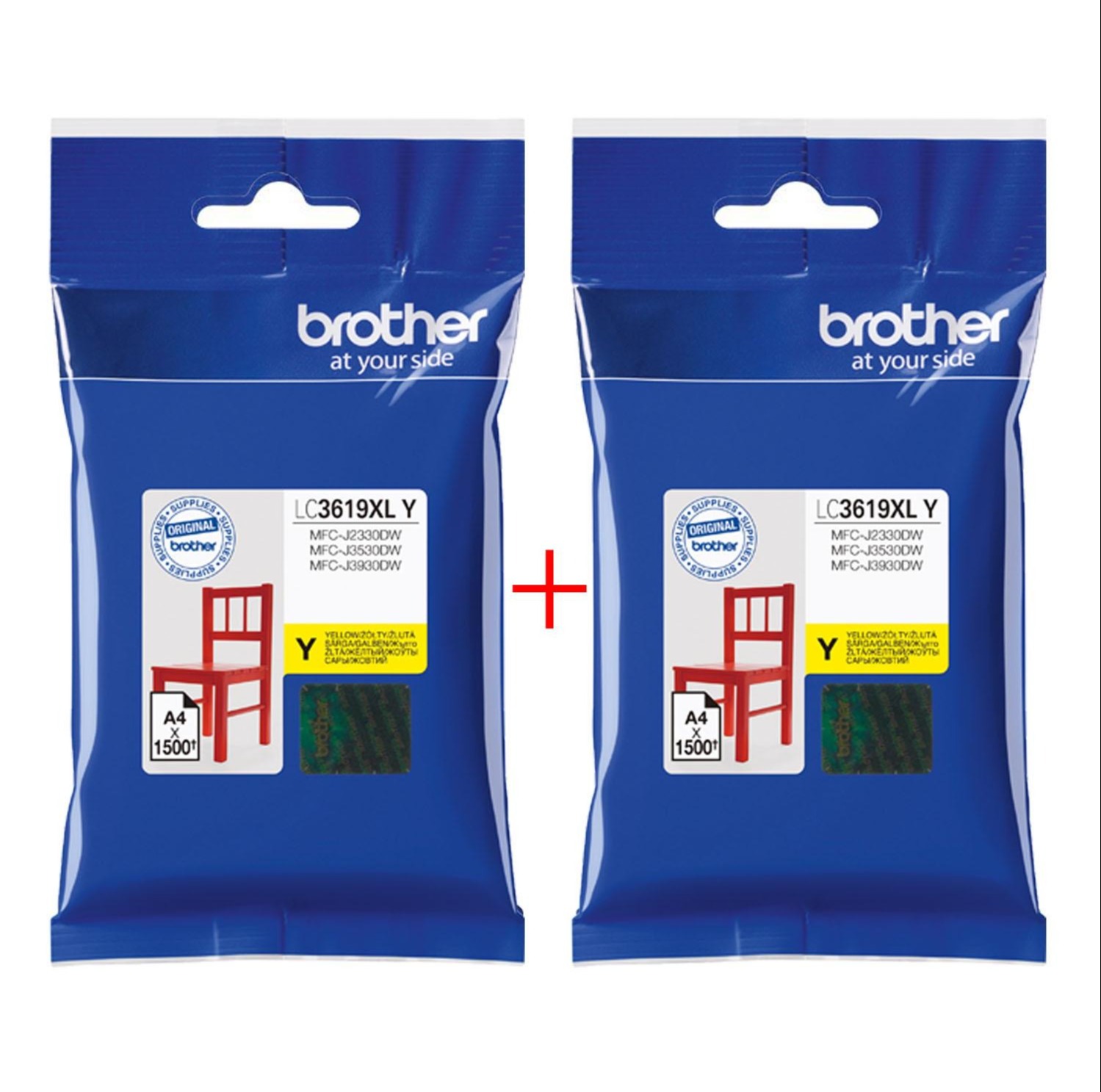 Brother LC-3619XL Y (แพคคู่ถูกกว่า) หมึกสีเหลือง ของแท้ ใช้กับปรินเตอร์ ...