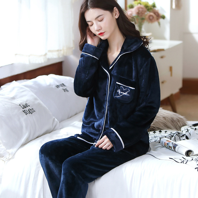 Autumn Winter Thicken Coral Fleece Lovers Couple Pajamas Sets