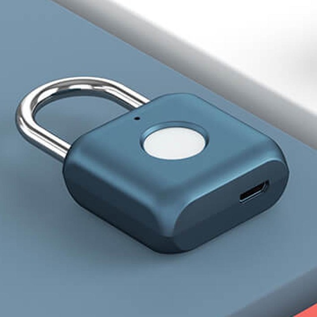 Xiaomi ลายนิ้วมือกุญแจ Kitty USB กันน้ำลายนิ้วมืออิเล็กทรอนิกส์ล็อค Home Anti-Theft กระเป๋าเดินทางแม่กุญแจรักษาความปลอดภัย สี สีฟ้า สี สีฟ้า