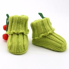สำหรับเด็ก 0-12 เดือน Baby Shoes รองเท้าไหมพรม รองเท้าถักมือ รองเท้าเด็กอ่อนยืดหยุ่นได้ (สีเขียว) 