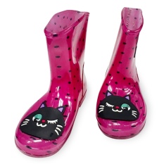 รองเท้าบู๊ทกันน้ำเกาหลี สีชมพูบานเย็นลายแมวไซส์ 18