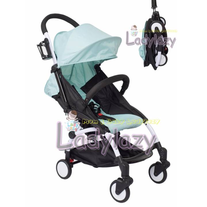 ladylazyรถเข็นเด็กพับได้ พกพาง่าย ถือขึ้นเครื่องเดินทางสะดวกสบาย ปรับได้ 3 ระดับ Lion No.9008 สีเขียว พาสเทล