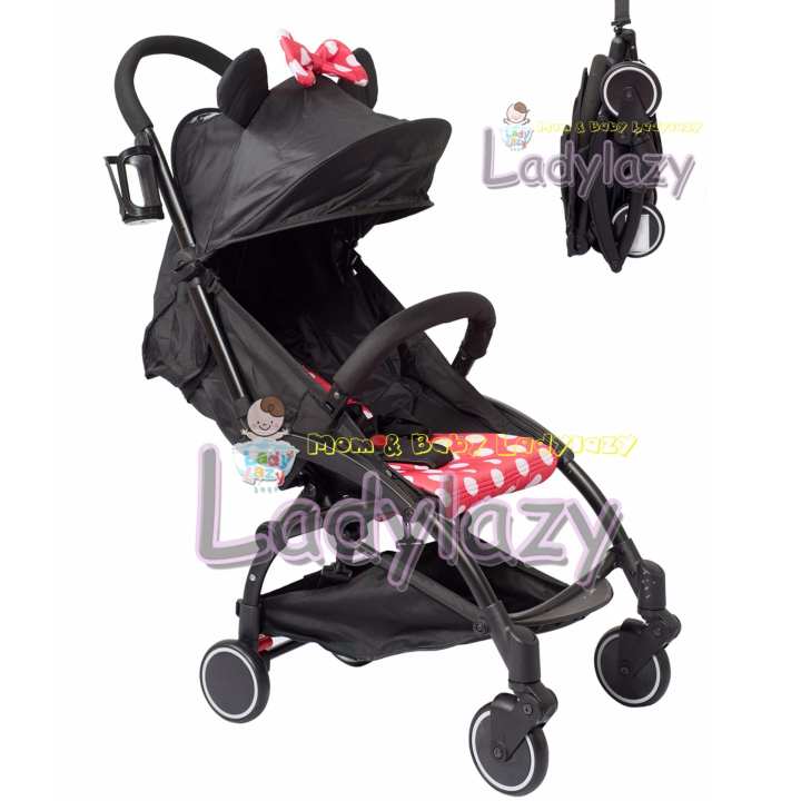 ladylazyรถเข็นเด็กพับได้ พกพาง่าย ถือขึ้นเครื่องเดินทางสะดวกสบาย ปรับได้ 3 ระดับ Baby grace No.9008 Minnie