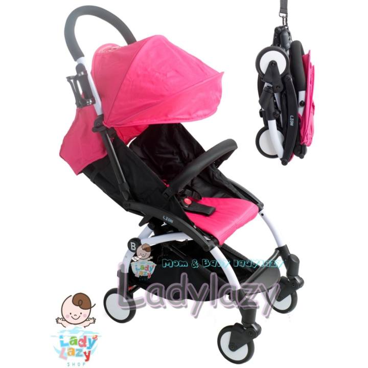 ladylazy รถเข็นเด็กพับได้ พกพาง่าย ถือขึ้นเครื่องเดินทางสะดวกสบาย ปรับได้ 3 ระดับ No.9008 สีชมพู