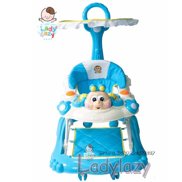 ladylazyรถเด็กหัดเดิน ปรับได้ 4 ระดับ ลายผึ้งน้อย สีฟ้า