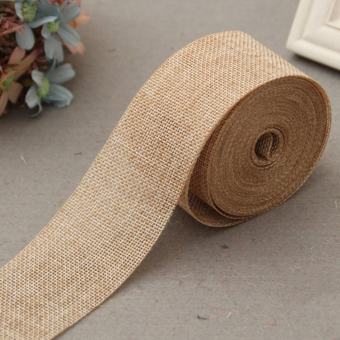 5cm*10m Natural Jute Burlap Ribbon Jute Fabric Roll Hessian Ribbon Trims Tape Rustic DIY Wedding Party Decor Khaki - intl