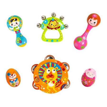 ของเล่น ของเล่นเด็ก ของเล่นเขย่ามีเสียง เขย่ามือเซ็ต 6 ชิ้น (Musical instrument Set) แบรนด์คุณภาพHuile toys คุณภาพดีมาก