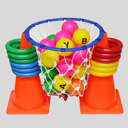 แป้นบาสเด็กเล็ก พร้อม บอล อย่างดีติดอักษร A-Z และ ห่วงโยนลงหลัก 12 ชิ้น / Basket Hoop 