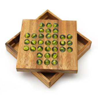 Ama-Wood ของเล่นไม้ หมากข้ามลูกแก้ว, ใหญ่ (Solitaire Game with Glass Marbles, Large)