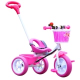 รถจักรยานสามล้อมีตะกร้าหน้ารถพร้อมที่เข็นสำหรับเด็กสีชมพู Baby Bicycle