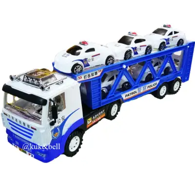 patipan toy ของเล่น รถตำรวจ รถพ่วงตำรวจ มีลาน ครอบใส 9068