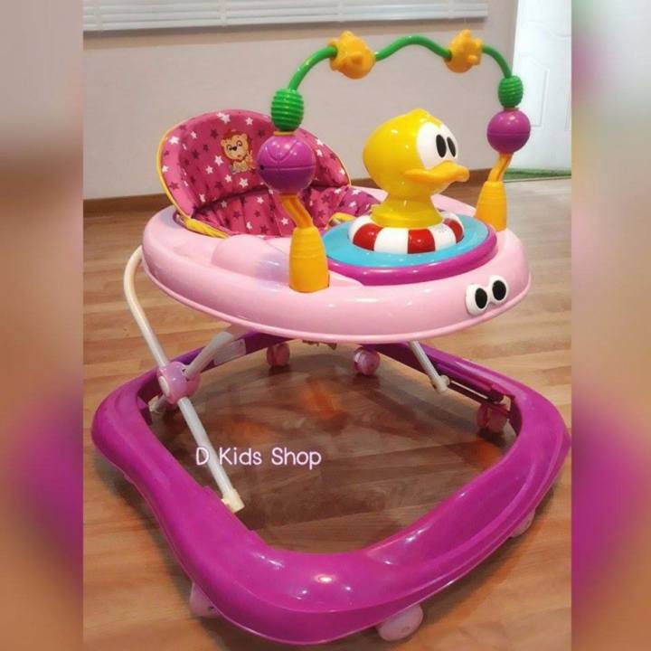 D Kids Toys รถหัดเดิน รถเด็กหัดเดิน เจ้าเป็ดสีชมพู มีเสียงดนตรี มีไฟ ปรับระดับได้