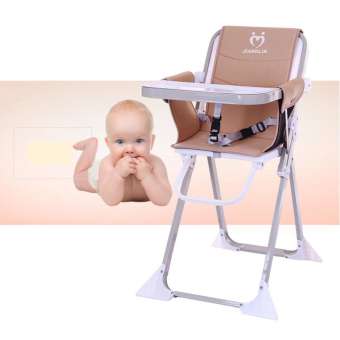 EXCEED เก้าอี้กินข้าวเด็กทรงสูงแบบพกพามีที่พักเท้า สำหรับเด็ก 10 เดือน - 10 ขวบ ( สีกากี ) ขนาด 81x71x49 cm. 