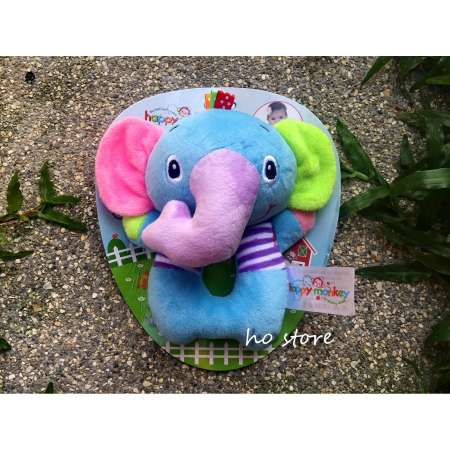Happy Monkey ตุ๊กตาเขย่ามือ ของเล่น ตุ๊กตาเขย่ามือแล้วมีเสียง ของเล่นเขย่ามือ แบบห่วงมือ (ลิงน้อย,ช้างน้อย,กุ๊กไก่,นกฮูก,แพนด้า,สิงโต)