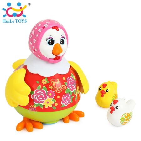 แม่ไก่เต้นสีแดงเสริมพัฒนาการกับลูกเจี๊ยบนกหวีด Huile Toys Dancing Hen