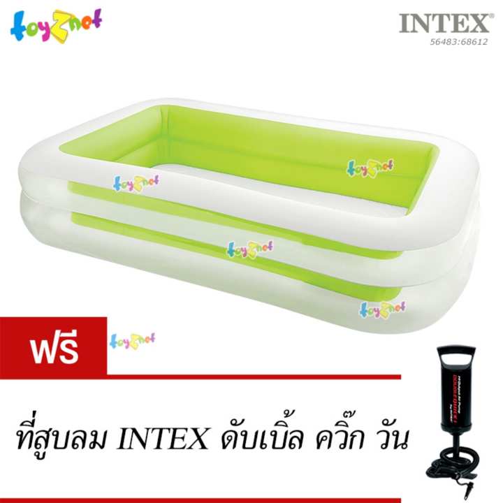 Intex สระน้ำ เป่าลม สี่เหลี่ยม แฟมิลี่ 2.62x1.75x0.56 ม. รุ่น 56483 ฟรี ที่สูบลมดับเบิ้ลควิ๊ก วัน