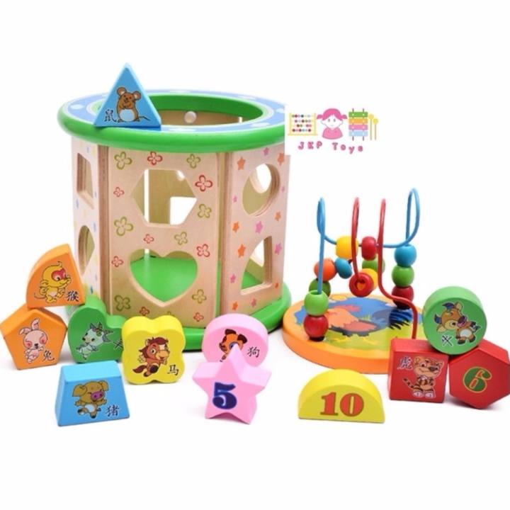 JKP Toys 2 in 1 บล็อคหยอด 12 รูปทรง + ขดลวดฝึกกล้ามเนื้อมือ