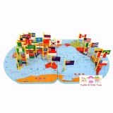 JKP Toys ของเล่นไม้เสริมพัฒนาการ แผนที่โลก และ ธงนานาชาติ 36 ประเทศ (รุ่นภาษาอังกฤษล้วน)
