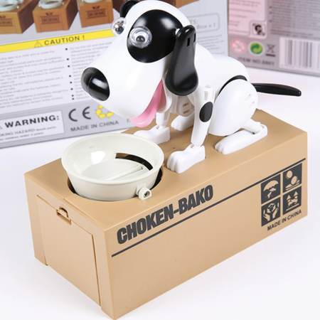 กระปุกออมสินกินเหรียญ รุ่น น้องหมาจอมตะกละ Choken Bako สีขาว/ดำ