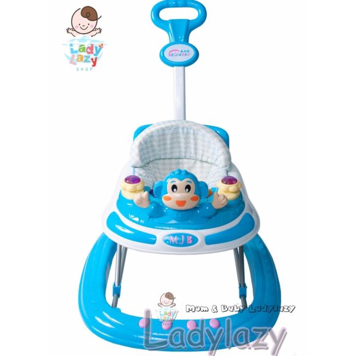 ladylazy รถเด็กหัดเดิน ประได้ 3 ระดับ ลายลิงน้อย สีฟ้า