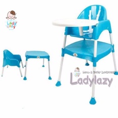 Ladylazy โต๊ะเก้าอี้กินข้าวเด็กทรงสูง 3in1 สีฟ้า