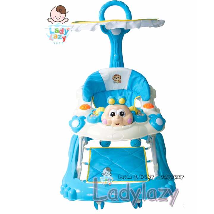 ladylazy รถเด็กหัดเดิน ปรับได้ 4 ระดับ ลายผึ้งน้อย สีฟ้า