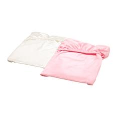 LEN ผ้าปูที่นอนรัดมุม/เตียงเด็ก Fitted sheet for cot/ 2 ชิ้น (ขาว-ชมพู)