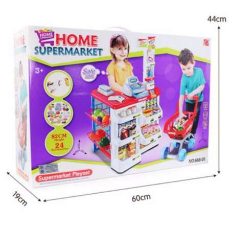 Lookmee Shop ชุดเคาน์เตอร์ร้านซุปเปอร์มาเก็ต พร้อมรถเข็นซุปเปอร์ และสินค้า