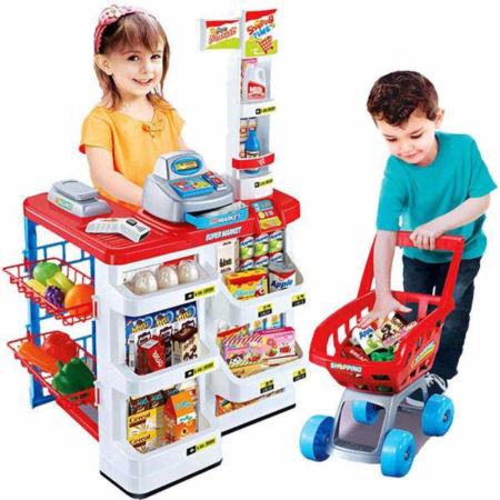 Lookmee Shop ชุดของเล่น Supermarket ซุปเปอร์มาร์เก็ตพร้อมเครื่องสแกนและรถเข็น (สีแดง)