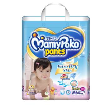 Mamy Poko กางเกงผ้าอ้อม รุ่น Extra Dry Skin ไซส์ M 64 ชิ้น
(สำหรับเด็กหญิง)