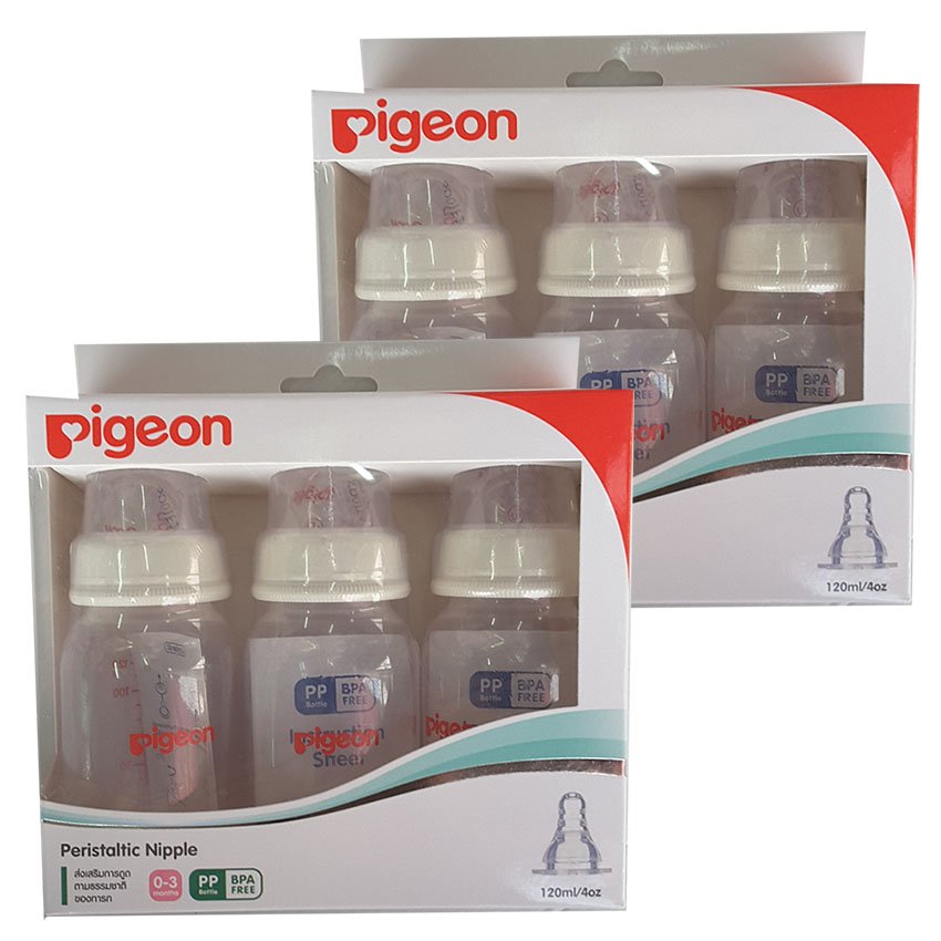 ซื้อที่ไหน Pigeon Peristaltic Nipple ขวดนม PP 4oz พร้อมจุกเสมือนนมมารดา รุ่นมินิ ไซส์ S แพ็ค3 ขวด (2 แพ็ค)