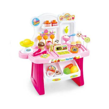 PLAY ARAI โต๊ะเปิดร้าน Super market 34 ชิ้น มีเสียง มีไฟ (สีชมพู)