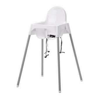 ANTILOP White Highchair with safety belt, white, silver-colour ( No Tray)
