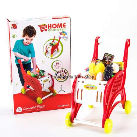 ProudNada Toys ของเล่นเด็กชุดรถเข็นซุปเปอร์มาเก็ต(สีแดง) HOME shopping cart NO.668-40
