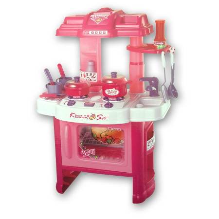 telecorsa ชุดครัวหรูหรา มีเสียงและไฟ สำหรับเด็ก รุ่น KitchenSet008-26 - Pink