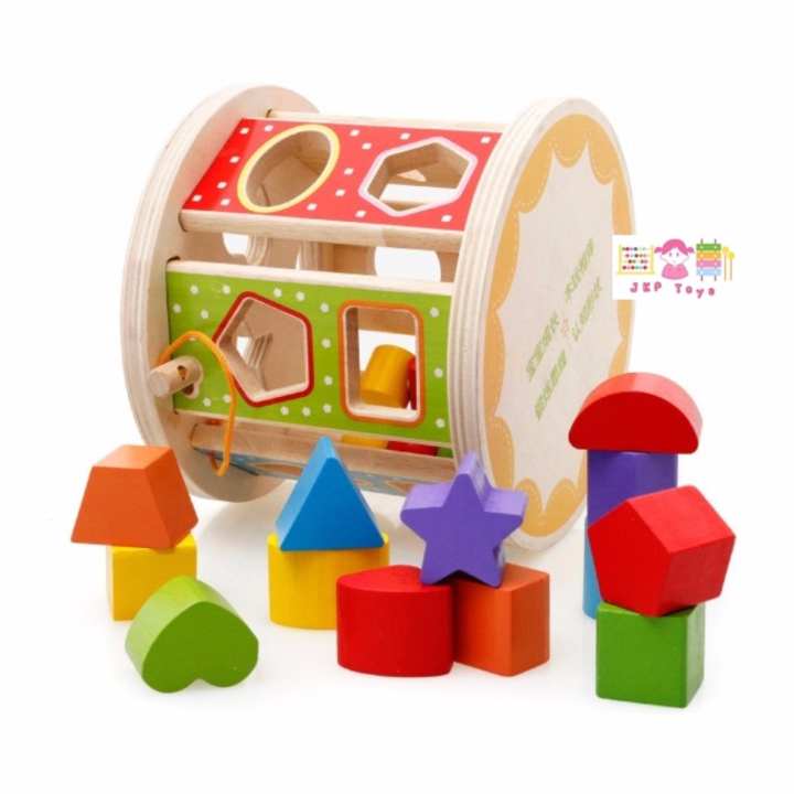 Todds & Kids Toys ของเล่นไม้เสริมพัฒนาการ หยอดบล็อค 13 รูปทรง พร้อมลูกปัดฝึกกล้ามเนื้อมือ