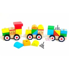 Todds & Kids Toys ของเล่นไม้เสริมพัฒนาการ รถไฟบล็อคไม้เรียงซ้อน 3 ขบวน