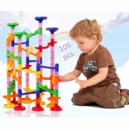 Todds  Kids Toys MARBLE RACE รางลูกแก้วหรรษา แบบประกอบเองตามจินตนาการ รุ่น105 pcs.