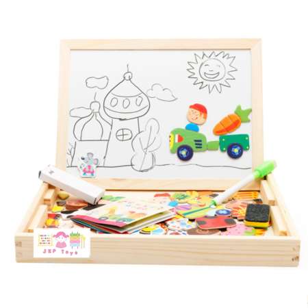 Todds  Kids Toys ของเล่นไม้เสริมพัฒนาการ ชุดกระดานเเม่เหล็กเเละกระดานดำชุด Happy Farm