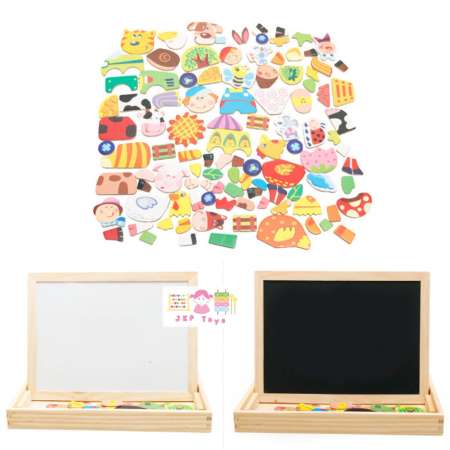 Todds  Kids Toys ของเล่นไม้เสริมพัฒนาการ ชุดกระดานเเม่เหล็กเเละกระดานดำชุด Happy Farm