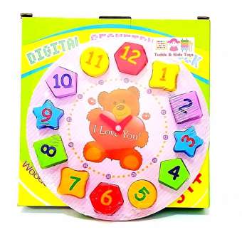 Todds & Kids Toys ของเล่นไม้เสริมพัฒนาการ นาฬิกาบล็อกรูปทรง ตัวเลข