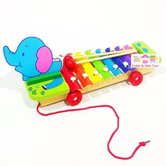 Todds & Kids Toys ของเล่นไม้เสริมพัฒนาการ ระนาด ล้อลากลายช้างน้อย