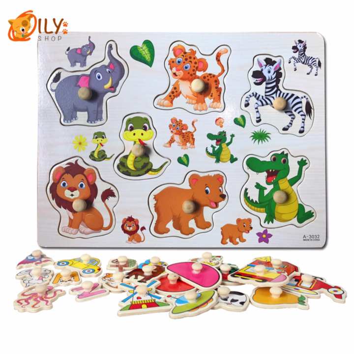 Oily Case ของเล่นไม้ กระดานหมุดจับคู่ รวมสัตว์