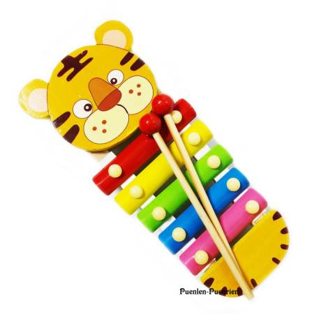 Wood toy ของเล่นไม้ ระนาดไม้หน้าการ์ตูน 5 แถว (ลายเสือ)