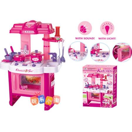 Worktoys ชุดครัวจำลอง ขนาดใหญ่ มีไฟ มีเสียงดนตรี อุปกรณ์ครบชุด (สีชมพู)