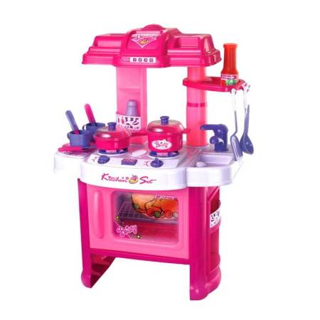 Worktoys ชุดครัวจำลอง ขนาดใหญ่ มีไฟ มีเสียงดนตรี อุปกรณ์ครบชุด (สีชมพู)