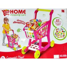 Worktoys ชุดของเล่น Supermarket รถเข็นซุปเปอร์มาร์เก็ต พร้อมอุปกรณ์ 27 ชิ้น Home Shopping Cart (สีชมพู)