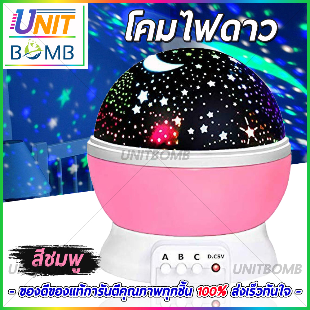 UNITBOMB โคมไฟฉายดาว โปรเจคเตอร์หมุนแจ่มจรัสกลางคืนโคมไฟดาวท้องฟ้า (สีชมพู)